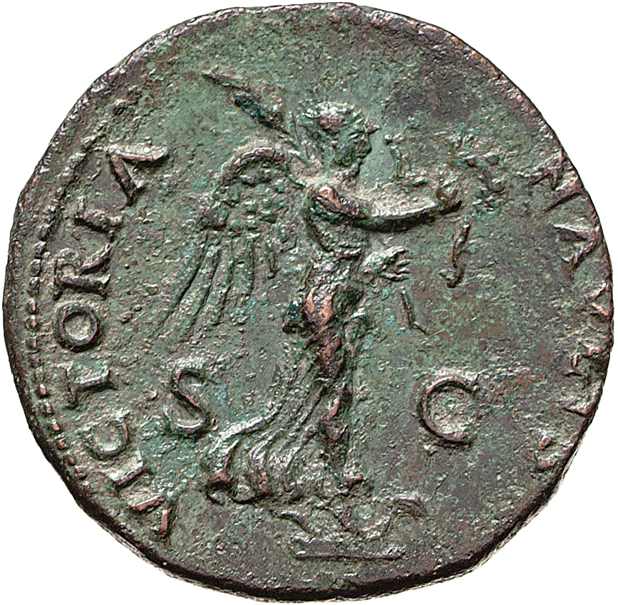 RIC II, Part 1 (second edition) Vespasian 1178 Vespasian reverse, Victory standing right on prow, holding wreath and palm