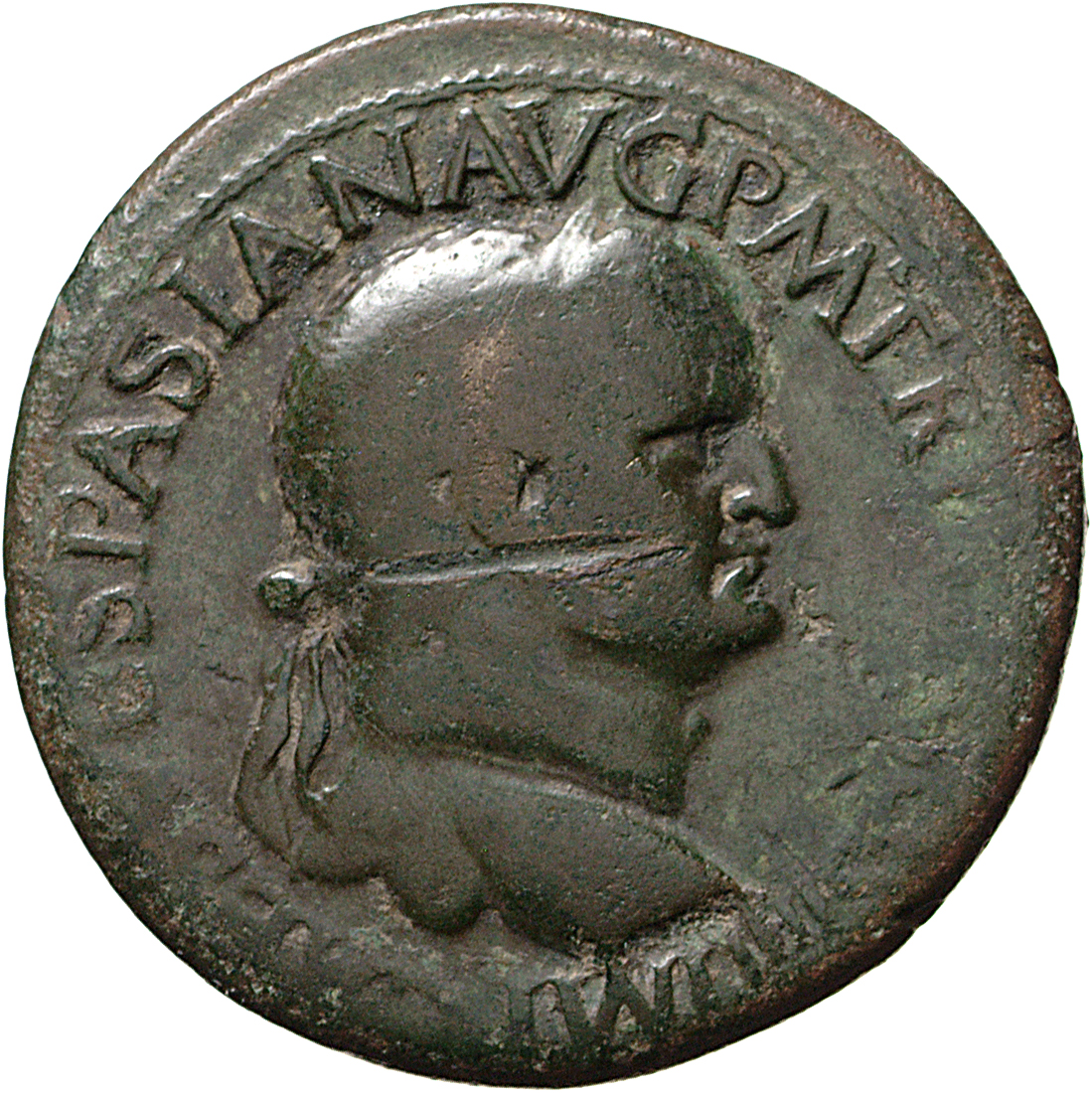 RIC II, Part 1 (second edition) Vespasian 1186 Vespasian obverse, Head of Vespasian, laureate, right; globe at point of neck