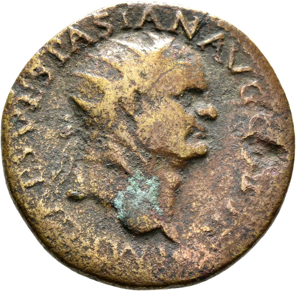 RIC II, Part 1 (second edition) Vespasian 1196 Vespasian obverse, Head of Vespasian, radiate, right; globe at point of neck