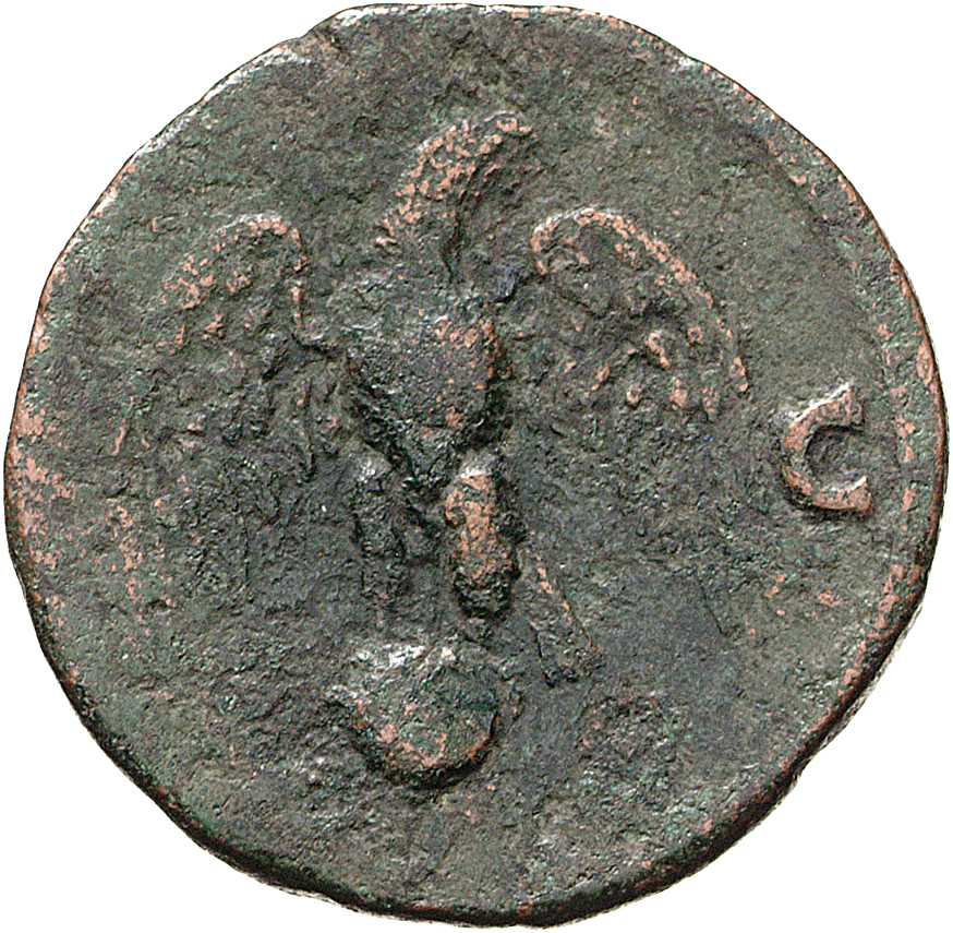 Vespasian reverse — Eagle standing front on globe, wings spread, head right