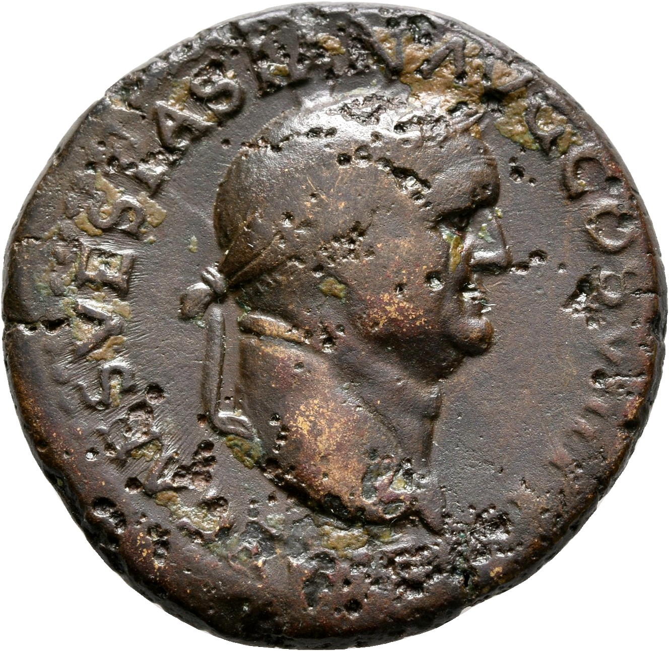 RIC II, Part 1 (second edition) Vespasian 1215 Vespasian obverse, Head of Vespasian, laureate, right; globe at point of neck