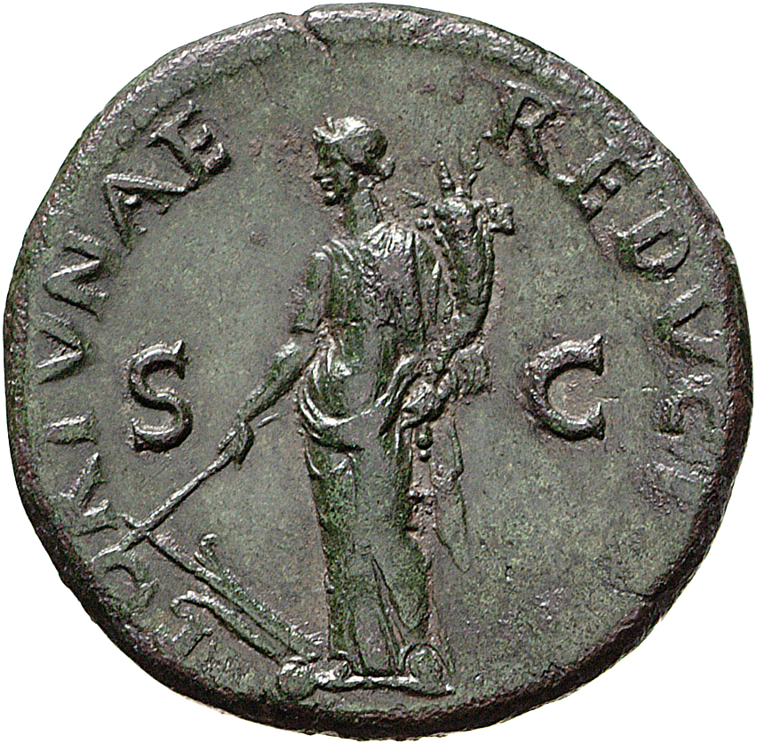 RIC II, Part 1 (second edition) Vespasian 1215 Vespasian reverse, Fortuna, draped, standing left, holding rudder set on gl...