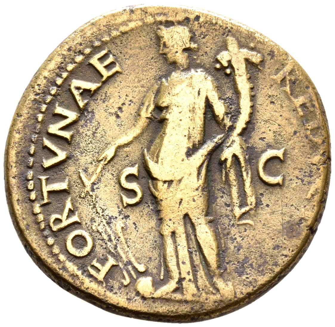 RIC II, Part 1 (second edition) Vespasian 1215 Vespasian reverse, Fortuna, draped, standing left, holding rudder set on gl...