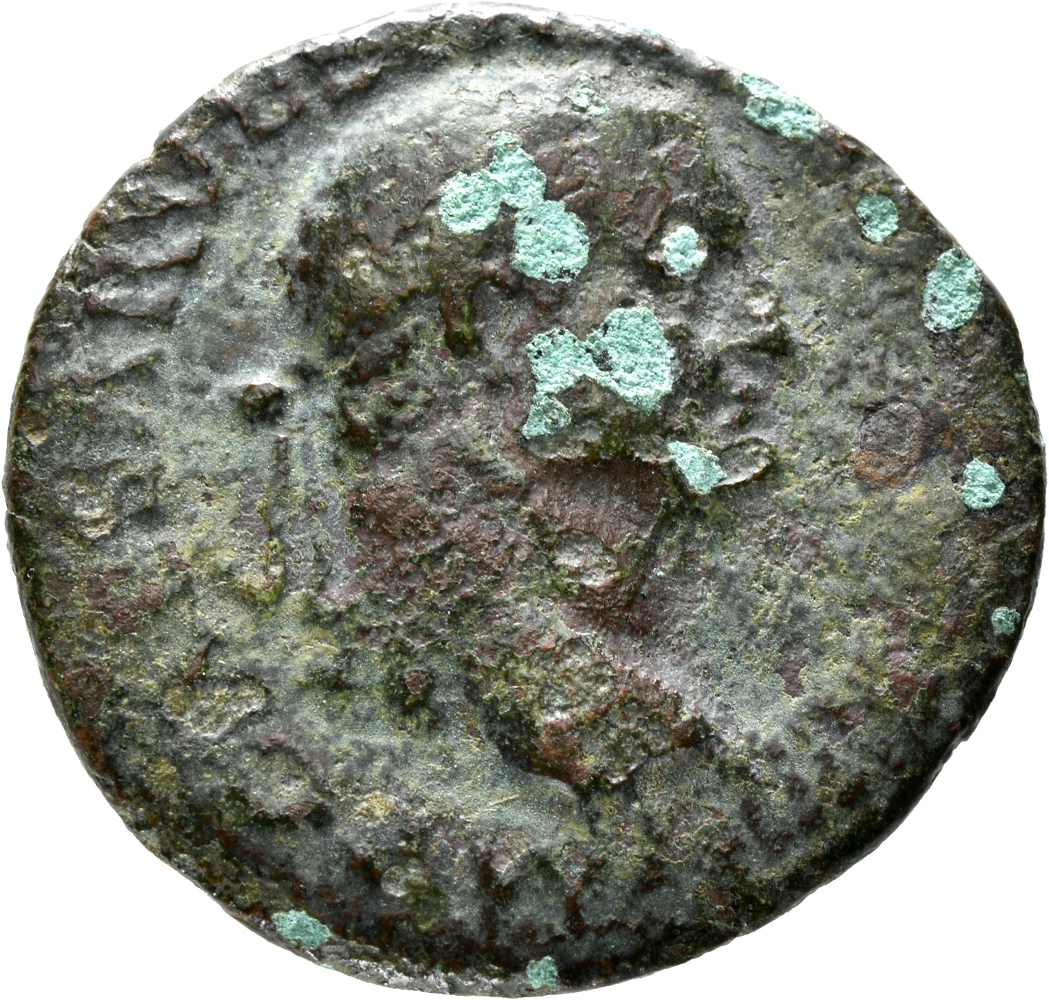 Vespasian obverse — Head of Vespasian, laureate, right; globe at point of neck