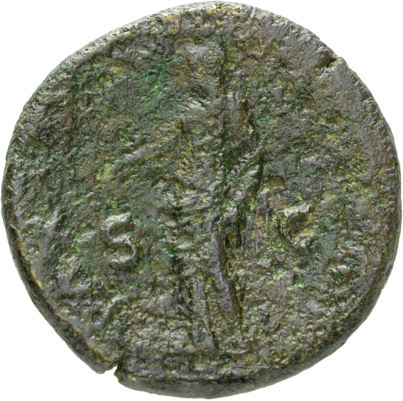 RIC II, Part 1 (second edition) Vespasian 1260 Vespasian reverse, Pax standing left leaning on column, holding caduceus an...