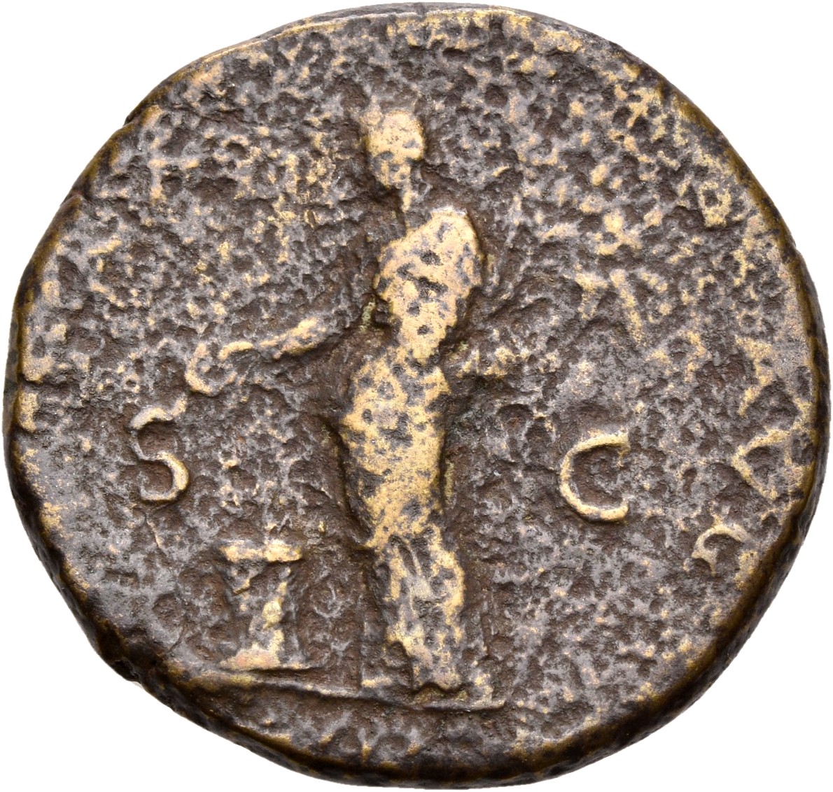 RIC II, Part 1 (second edition) Vespasian 1262 Vespasian reverse, Pax, draped, standing left, sacrificing out of patera in...