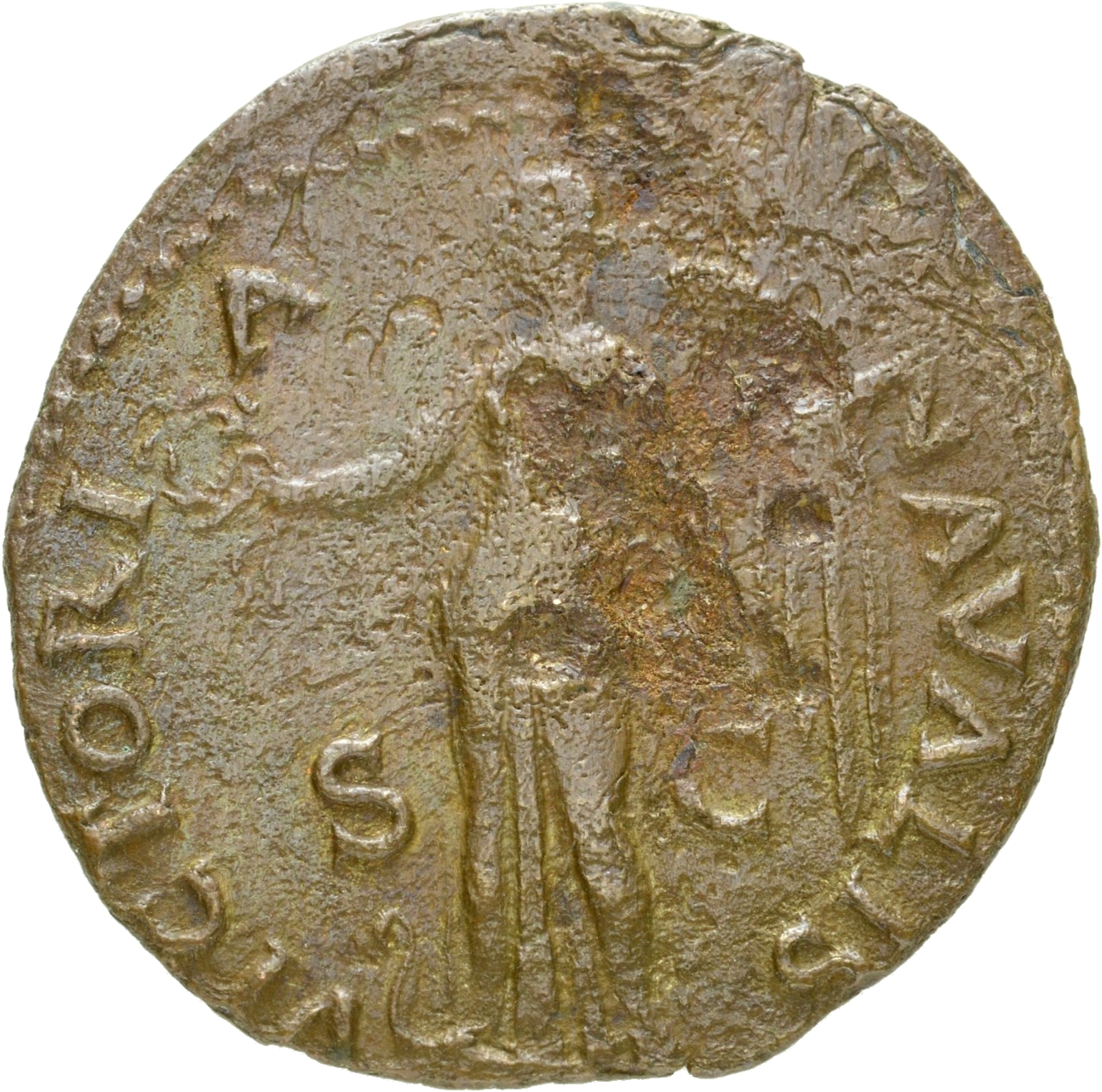 RIC II, Part 1 (second edition) Vespasian 1275 Vespasian reverse, Victory standing left on prow, holding wreath and palm