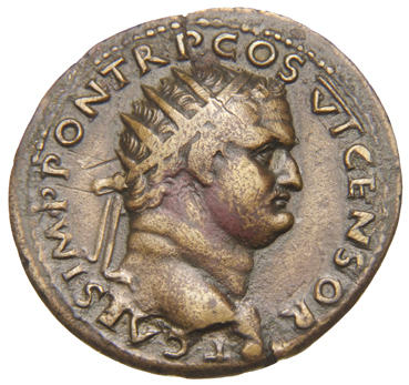 RIC II, Part 1 (second edition) Vespasian 1278 Vespasian obverse, Head of Titus, radiate, right; globe at point of neck