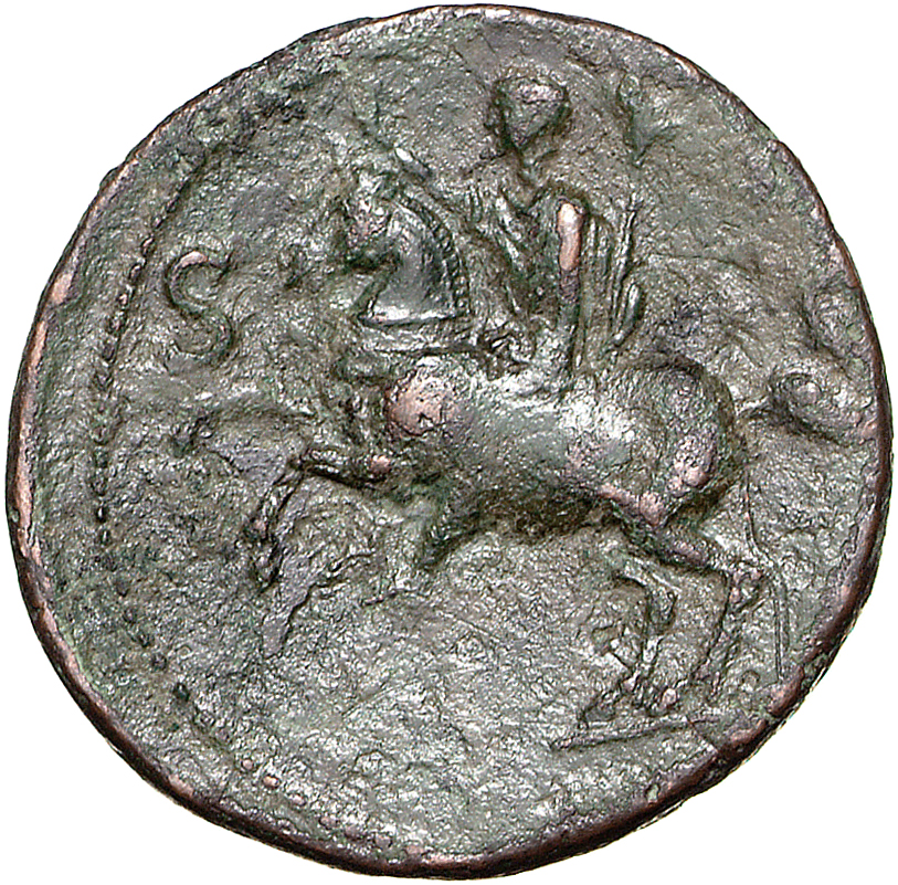 RIC II, Part 1 (second edition) Vespasian 1289 Vespasian reverse, Domitian riding left, holding sceptre in left hand, and ...