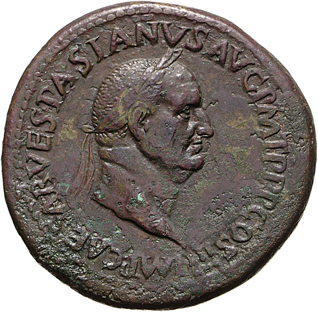 RIC II, Part 1 (second edition) Vespasian 129 Vespasian obverse, Head of Vespasian, laureate, right