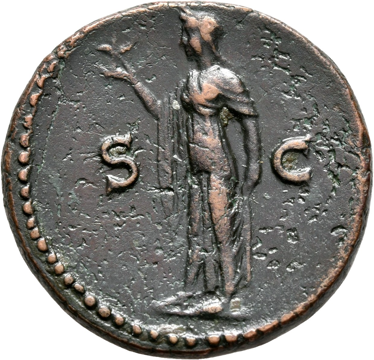 RIC II, Part 1 (second edition) Vespasian 1290 Vespasian reverse, Spes standing, left holding flower in right and raising ...