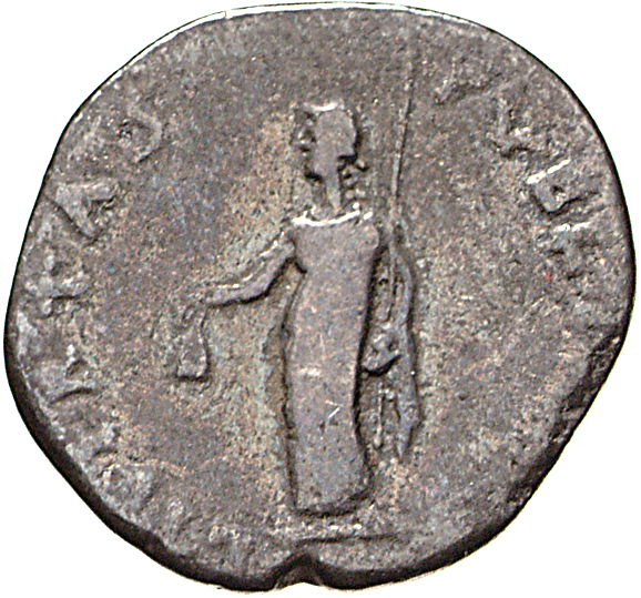 Vespasian reverse — Libertas, draped, standing left, holding pileus in right hand and long vertical rod(vindicta) in left