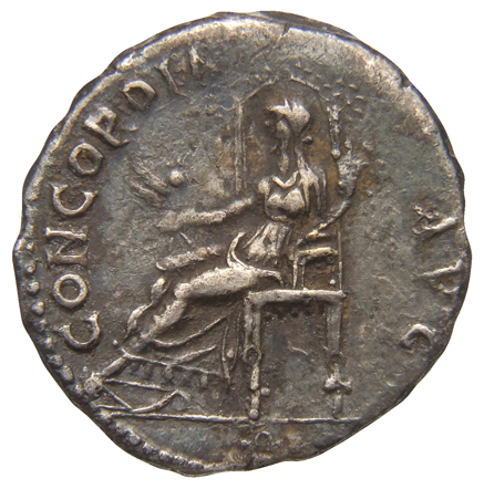Vespasian reverse — Ceres, draped, seated left in decorated chair with high back, holding two corn-ears and poppy in right hand and cornucopia in left
