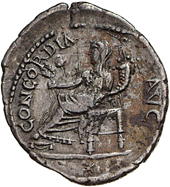 Vespasian reverse — Ceres, draped, seated left in decorated chair with high back, holding two corn-ears and poppy in right hand and cornucopia in left