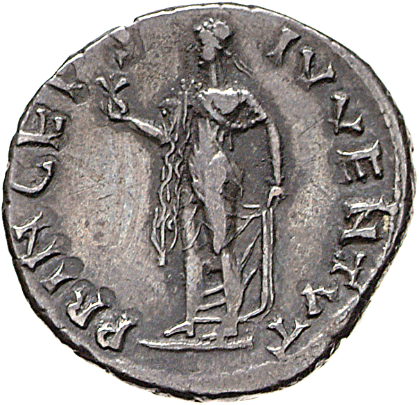 Vespasian reverse — Spes standing, left holding flower in right and raising skirt with left