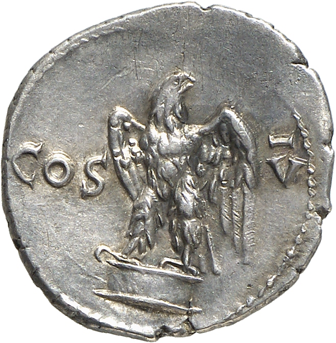 RIC II, Part 1 (second edition) Vespasian 1481 Vespasian reverse, Eagle standing front on low round garlanded base, wings ...