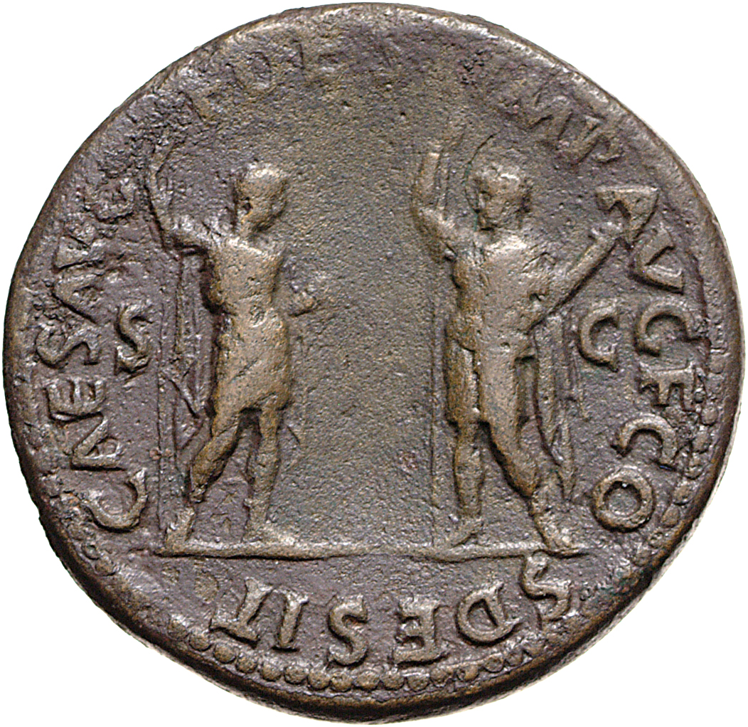 RIC II, Part 1 (second edition) Vespasian 149 Vespasian reverse, Titus and Domitian, standing left and right, both holding...