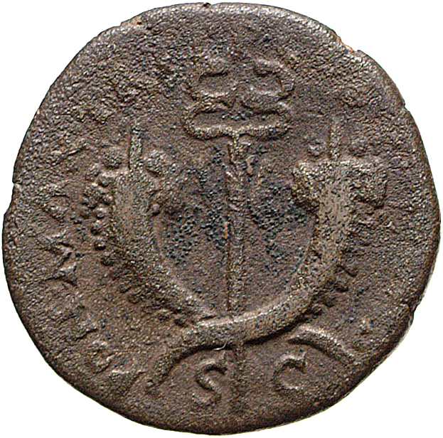 RIC II, Part 1 (second edition) Vespasian 1508 Vespasian reverse, Winged caduceus between two crossed cornucopiae