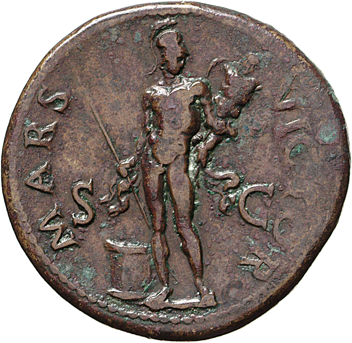 RIC II, Part 1 (second edition) Vespasian 178 Vespasian reverse, Mars, naked, standing front, head right, holding spear an...