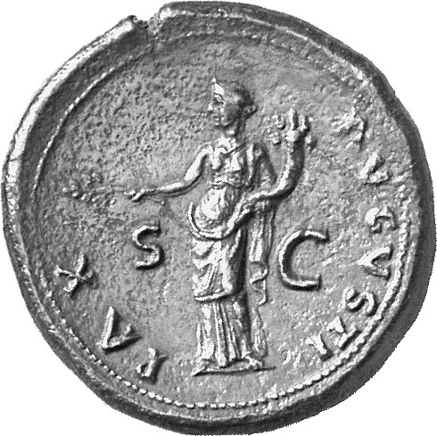 RIC II, Part 1 (second edition) Vespasian 181 Vespasian reverse, Pax standing left, holding branch and cornucopiae