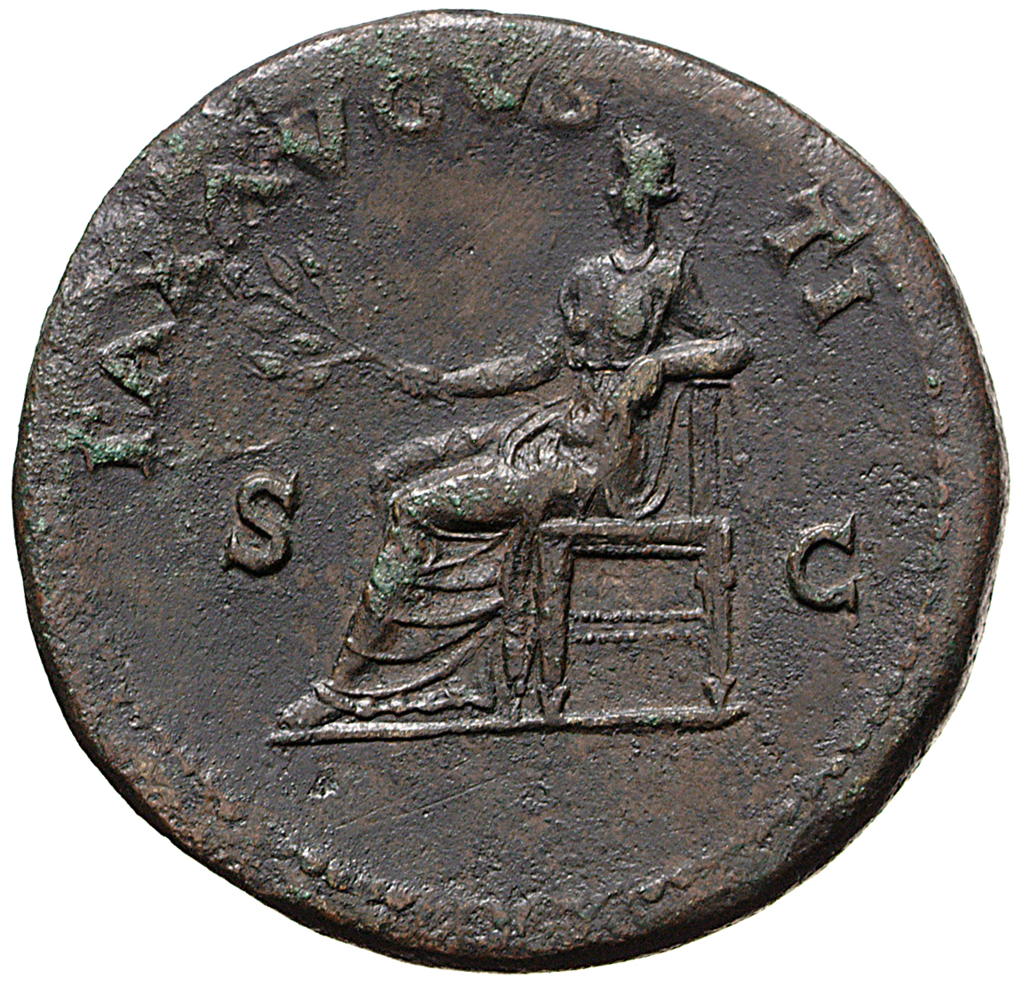 RIC II, Part 1 (second edition) Vespasian 186 Vespasian reverse, Pax seated left, holding branch and sceptre