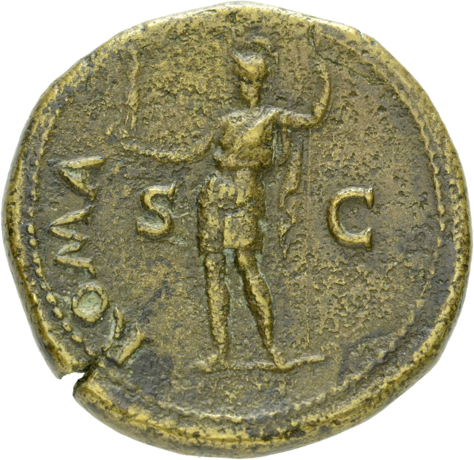 RIC II, Part 1 (second edition) Vespasian 190 Vespasian reverse, Roma, helmeted, in military dress, standing right, holdin...
