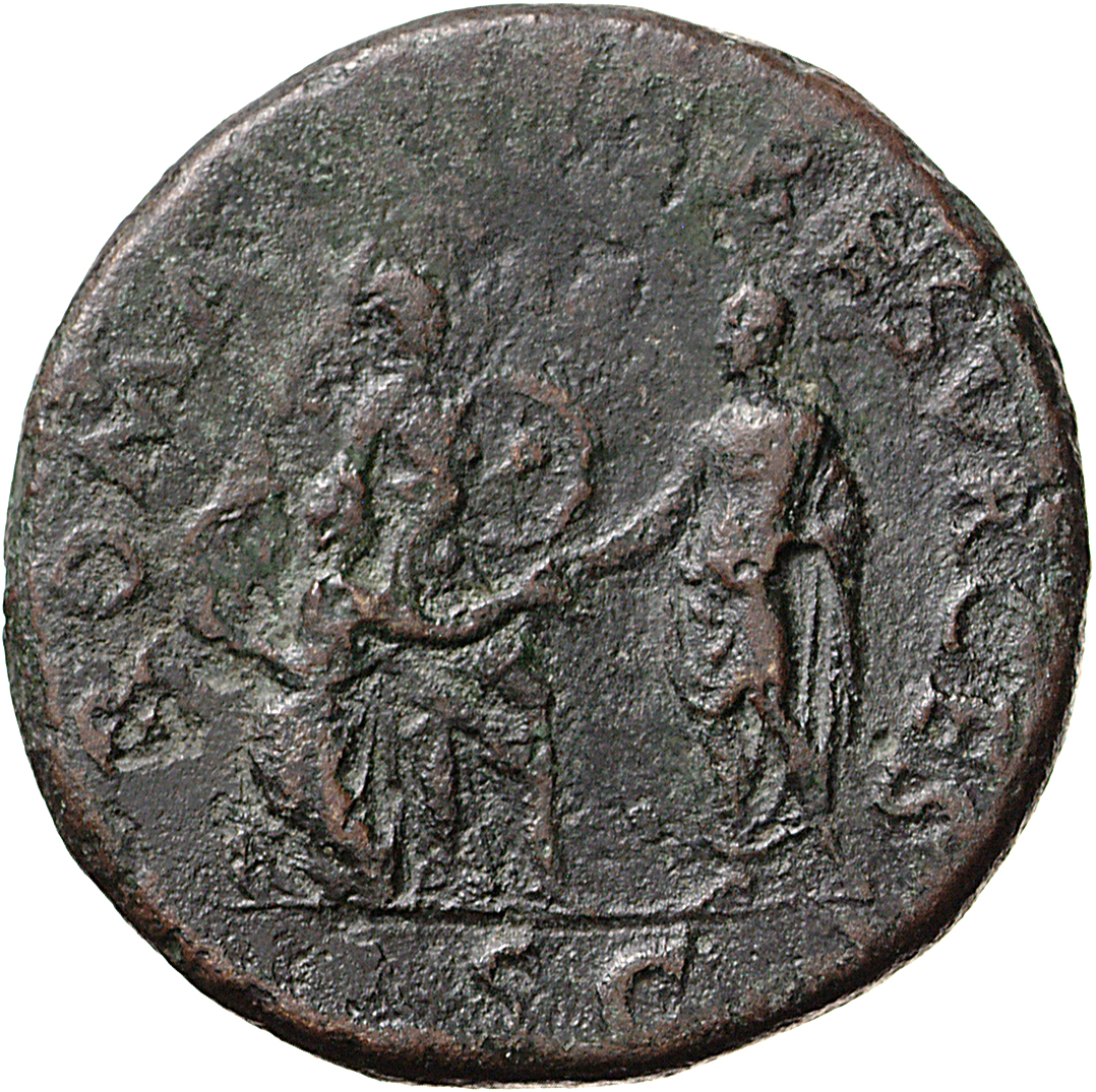 RIC II, Part 1 (second edition) Vespasian 195 Vespasian reverse, Vespasian standing left, gesturing Roma (city) to raise; ...