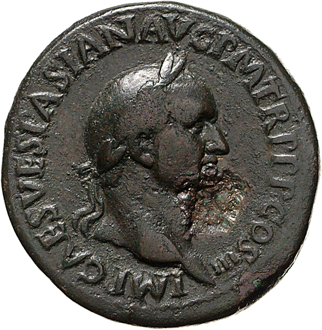 RIC II, Part 1 (second edition) Vespasian 206 Vespasian obverse, Head of Vespasian, laureate, right