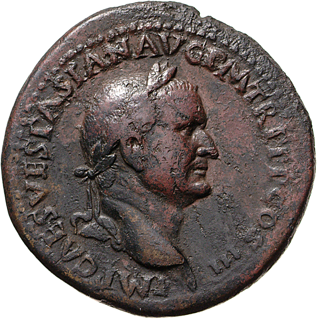 RIC II, Part 1 (second edition) Vespasian 206 Vespasian obverse, Head of Vespasian, laureate, right