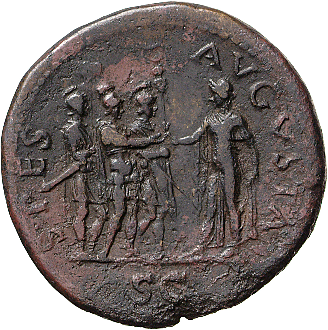 RIC II, Part 1 (second edition) Vespasian 206 Vespasian reverse, Spes standing left, handing flower to three Roman soldiers
