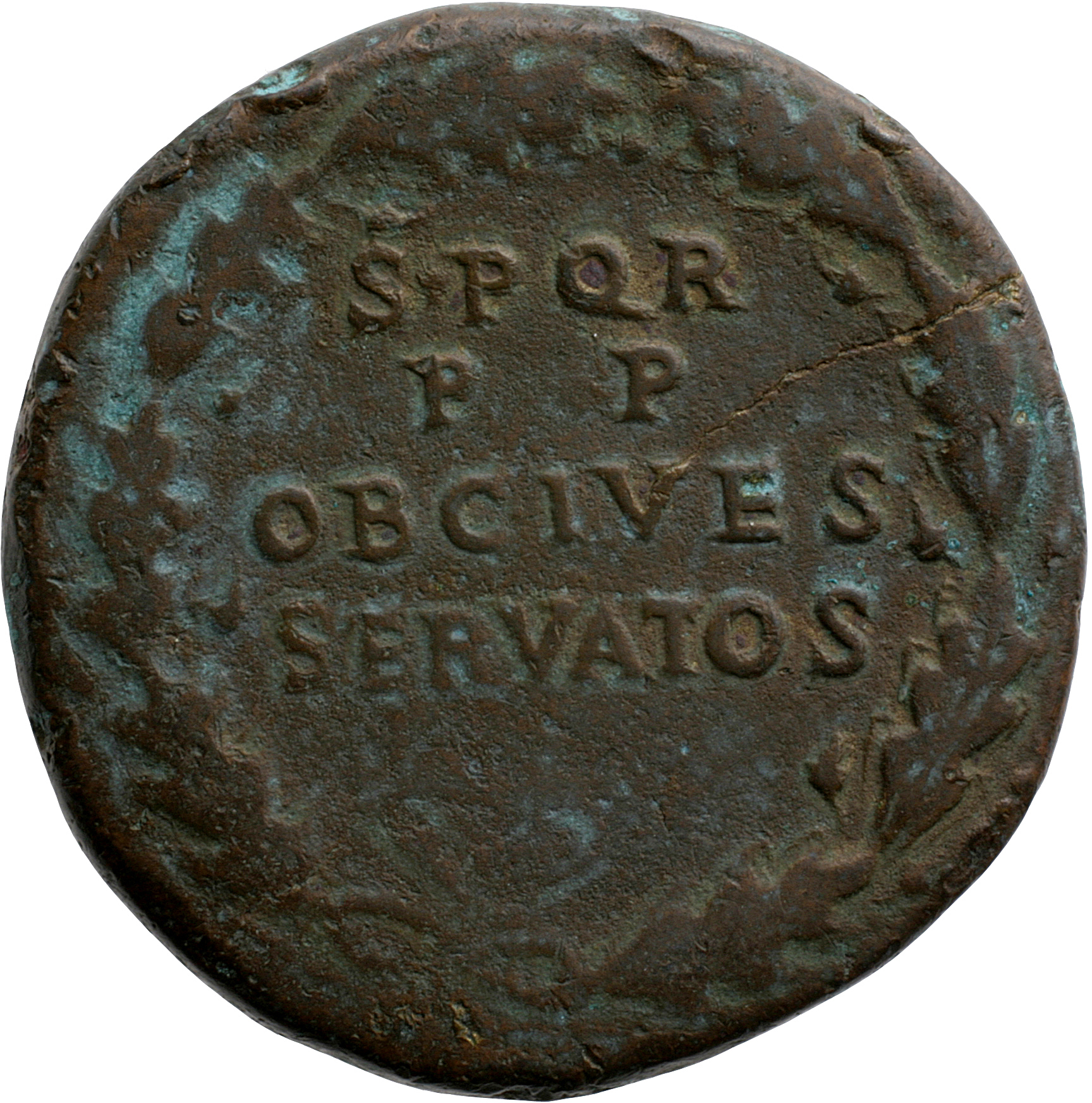RIC II, Part 1 (second edition) Vespasian 211 Vespasian reverse, Legend in four lines in oak-wreath