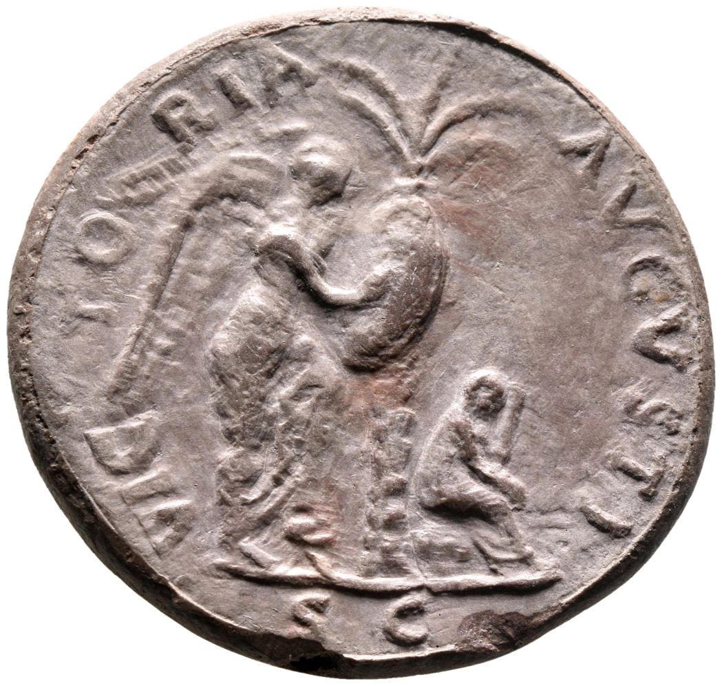 RIC II, Part 1 (second edition) Vespasian 217 Vespasian reverse, Victory standing right, resting left foot on helmet, insc...