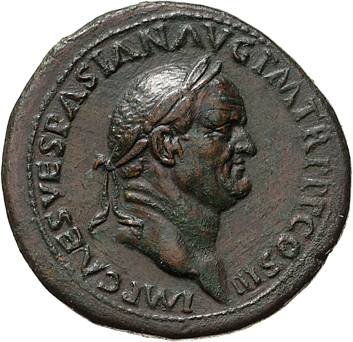 RIC II, Part 1 (second edition) Vespasian 221 Vespasian obverse, Head of Vespasian, laureate, right