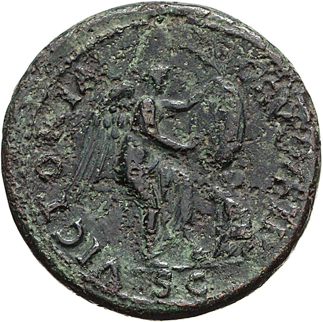 RIC II, Part 1 (second edition) Vespasian 226 Vespasian reverse, Victory standing right, resting left foot on helmet, insc...