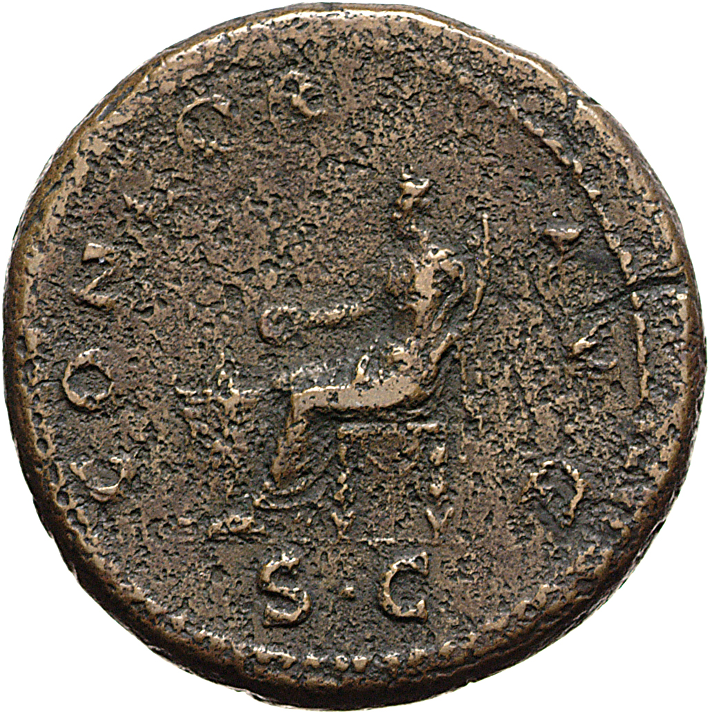 RIC II, Part 1 (second edition) Vespasian 228 Vespasian reverse, Concordia seated right, holding patera over altar and cor...