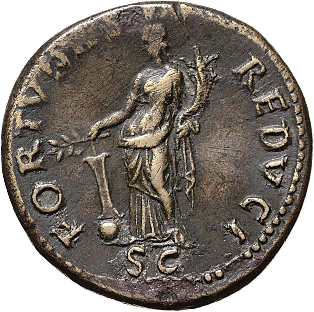 RIC II, Part 1 (second edition) Vespasian 230 Vespasian reverse, Fortuna standing left, holding branch and rudder on globe...