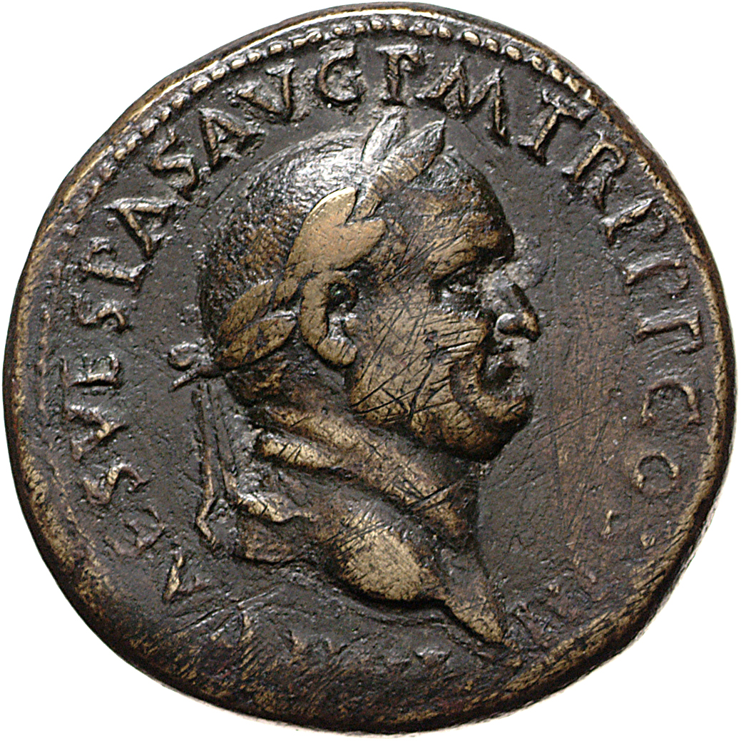 RIC II, Part 1 (second edition) Vespasian 230 Vespasian obverse, Head of Vespasian, laureate, right