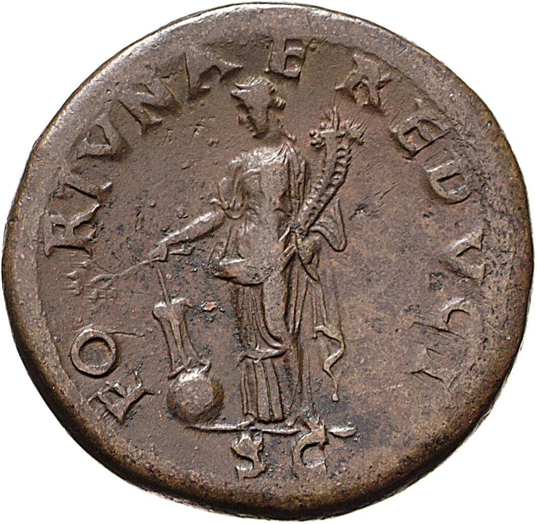 RIC II, Part 1 (second edition) Vespasian 230 Vespasian reverse, Fortuna standing left, holding branch and rudder on globe...