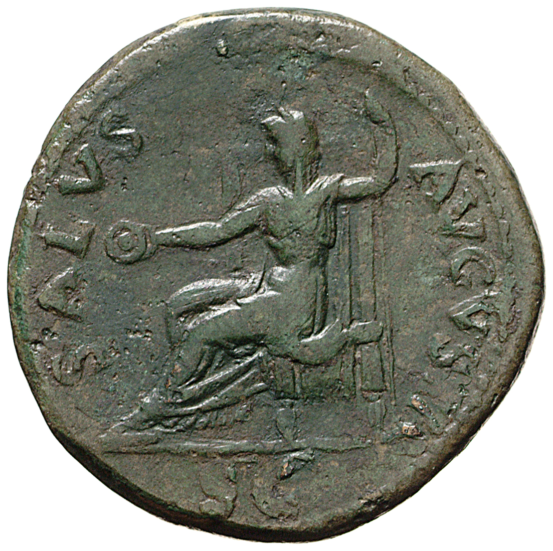 RIC II, Part 1 (second edition) Vespasian 245 Vespasian reverse, Salus, draped, seated left, holding patera in extended ri...