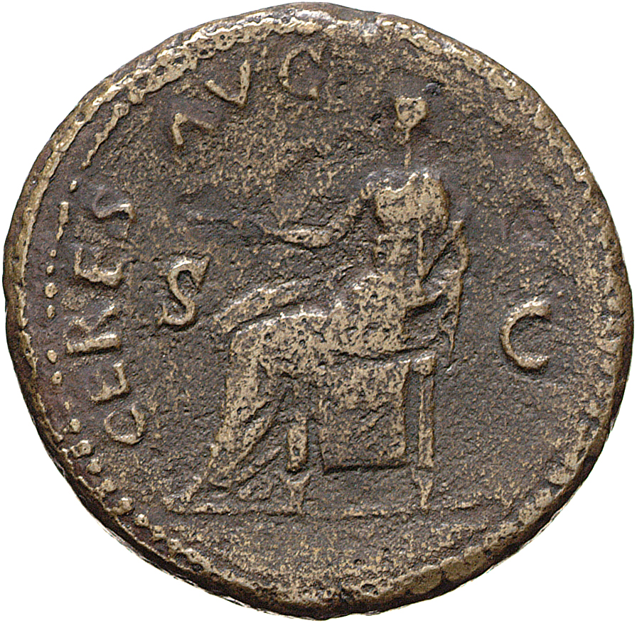 RIC II, Part 1 (second edition) Vespasian 259 Vespasian reverse, Ceres seated left, holding corn-ears and caduceus