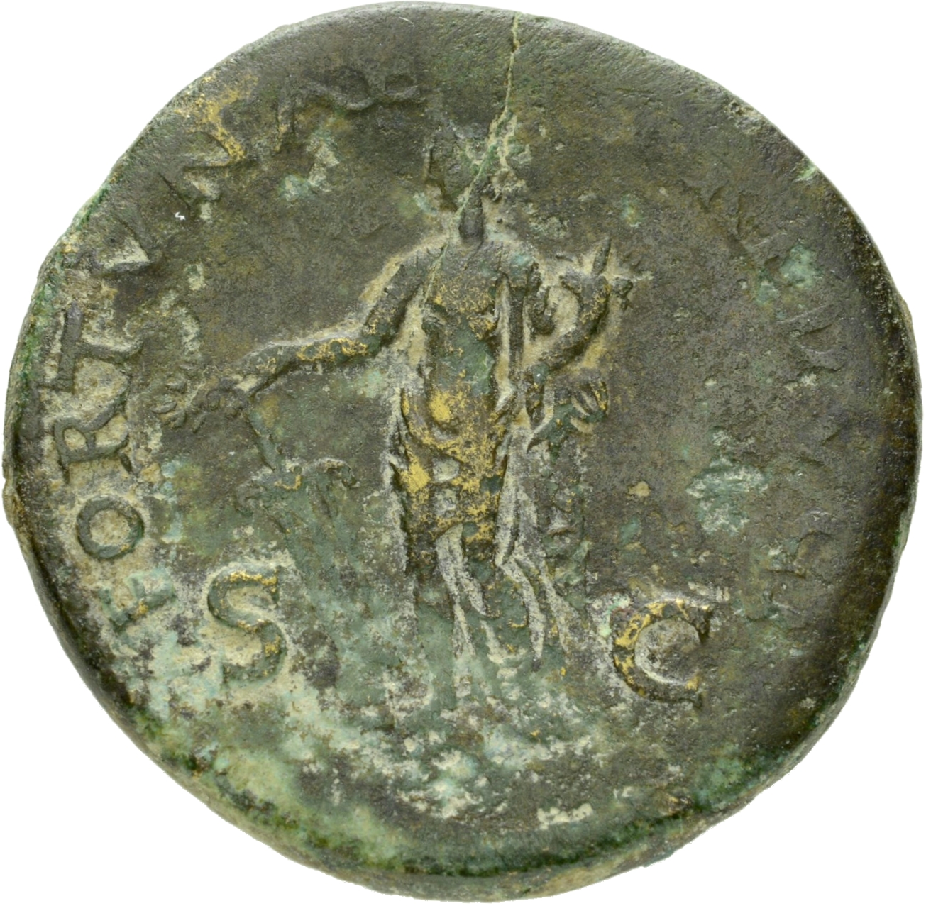RIC II, Part 1 (second edition) Vespasian 270 Vespasian reverse, Fortuna standing left, holding branch and rudder on globe...