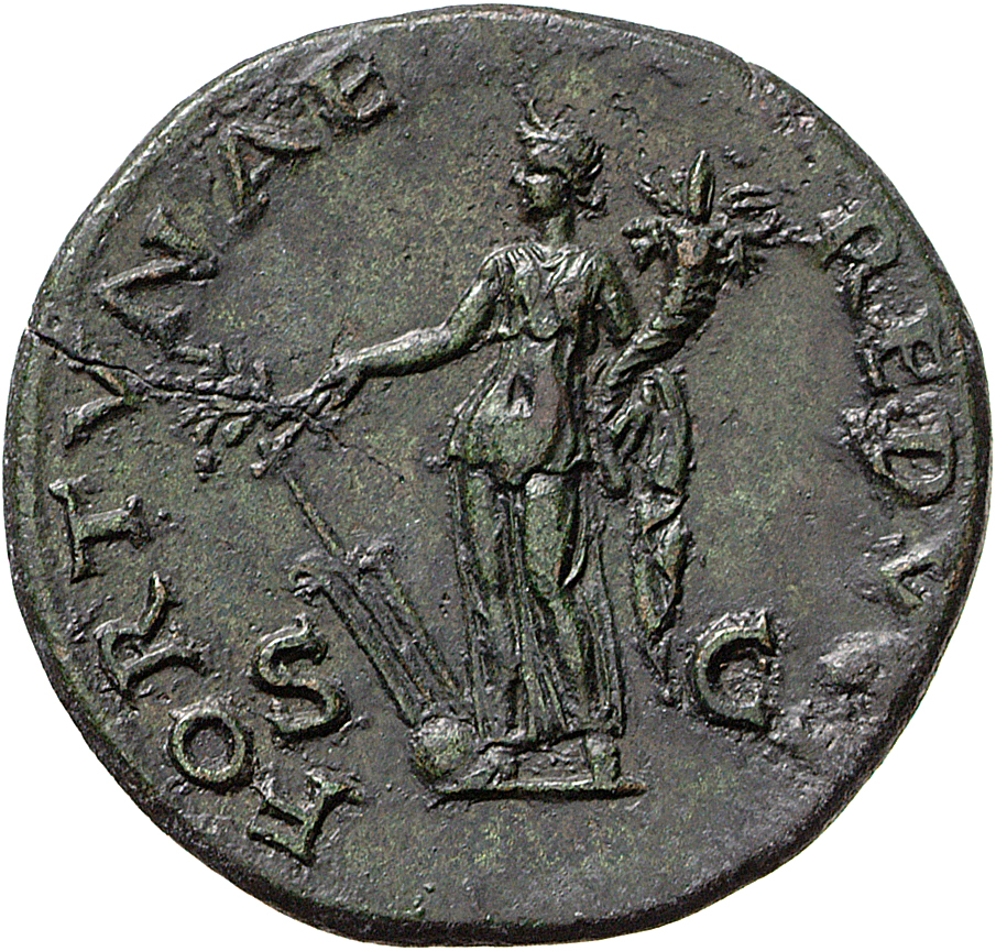 RIC II, Part 1 (second edition) Vespasian 270 Vespasian reverse, Fortuna standing left, holding branch and rudder on globe...