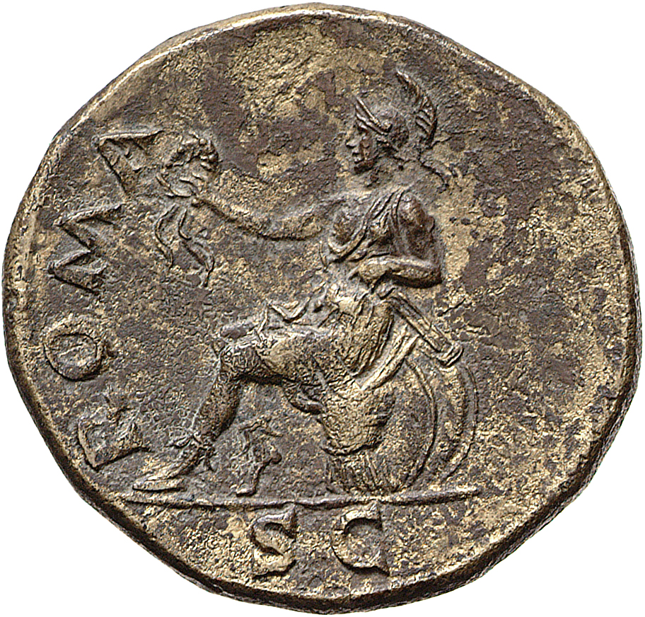 RIC II, Part 1 (second edition) Vespasian 277 Vespasian reverse, Roma seated left on cuirass, holding wreath and parazoniu...