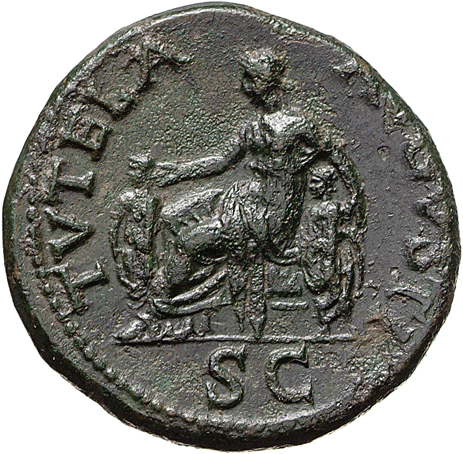 RIC II, Part 1 (second edition) Vespasian 282 Vespasian reverse, Tutela seated left, with child at each side