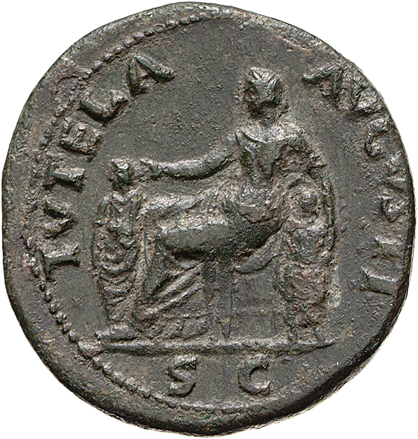 RIC II, Part 1 (second edition) Vespasian 282 Vespasian reverse, Tutela seated left, with child at each side