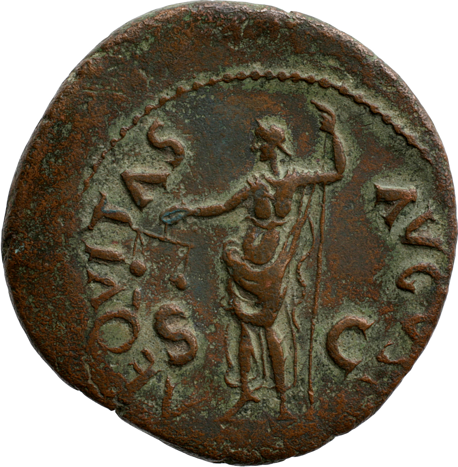 RIC II, Part 1 (second edition) Vespasian 287 Vespasian reverse, Aequitas, draped. standing left, holding scales in right ...