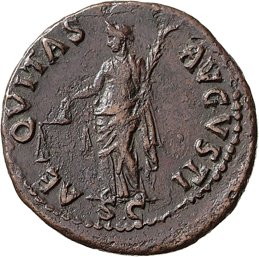 RIC II, Part 1 (second edition) Vespasian 289 Vespasian reverse, Aequitas standing left, holding scales and palm