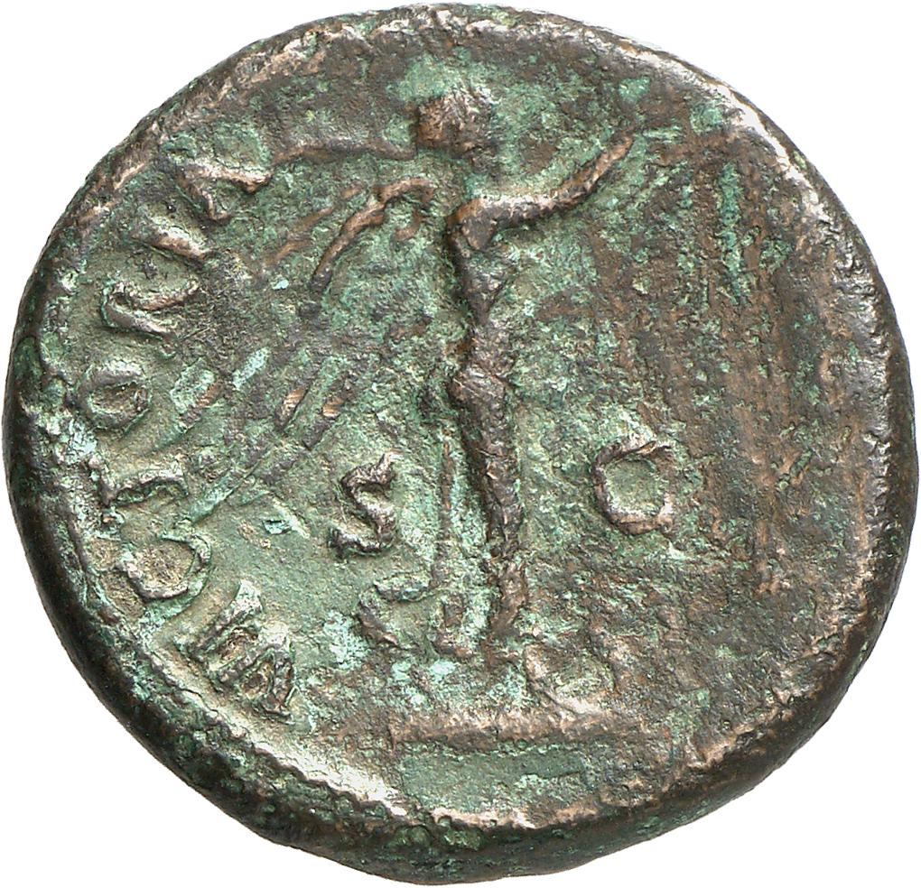 RIC II, Part 1 (second edition) Vespasian 336 Vespasian reverse, Victory standing right on prow, holding wreath and palm