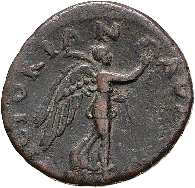 RIC II, Part 1 (second edition) Vespasian 338 Vespasian reverse, Victory standing right on prow, holding wreath and palm