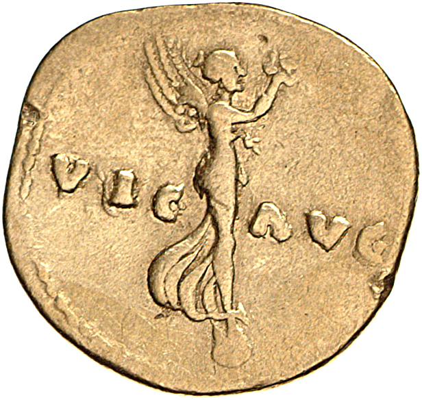 RIC II, Part 1 (second edition) Vespasian 361 Vespasian reverse, Victory, draped, wings pointed upwards, standing right on...